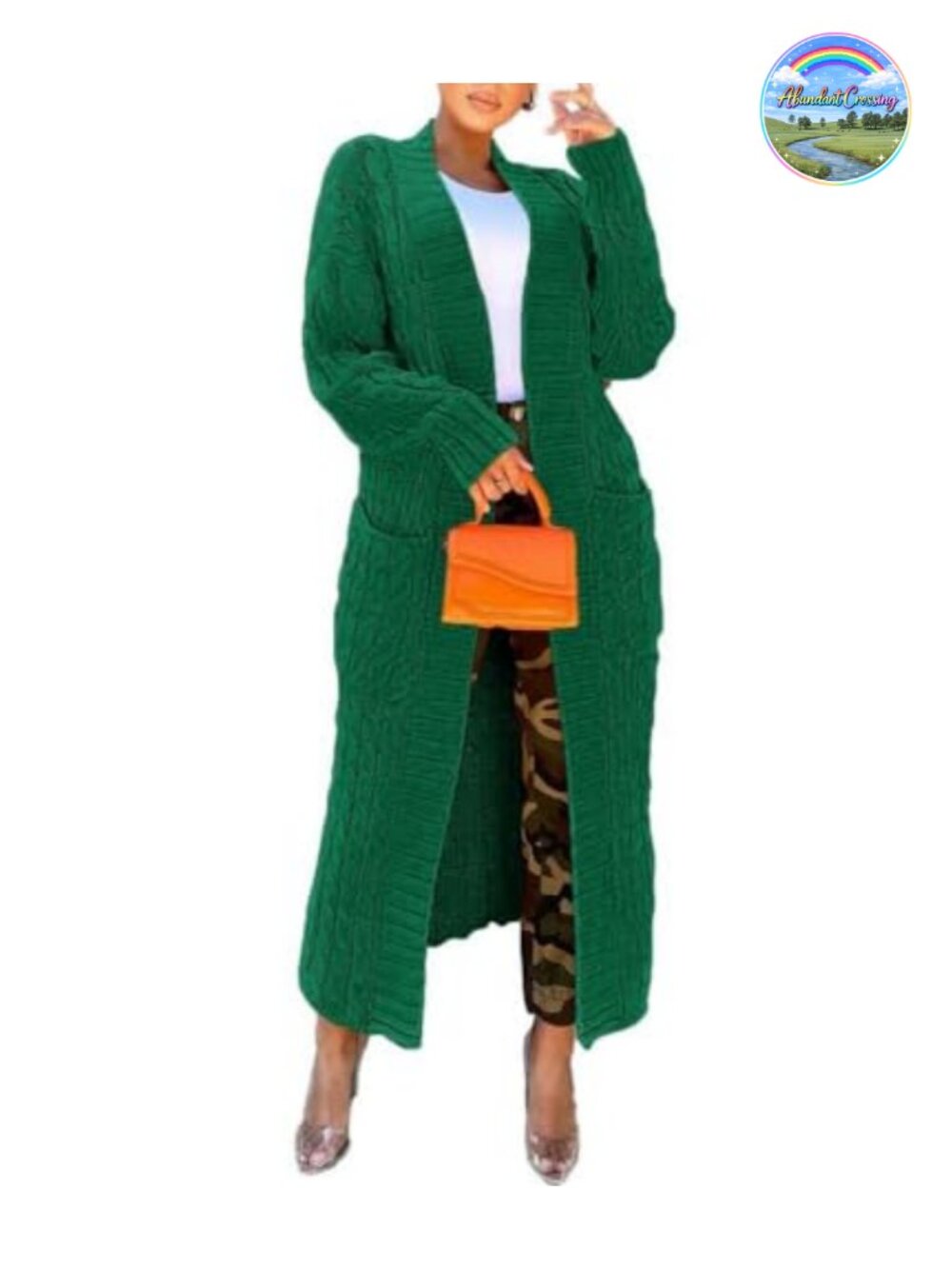 Women's Cable Knit Long Cardigan Sweater - Open Front with Pockets